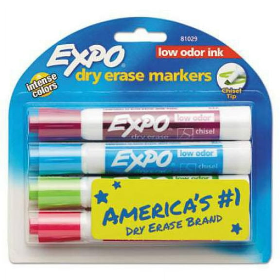 2Pc EXPO Low-Odor Dry-Erase Marker, Broad Chisel Tip, Assorted Pastel Colors, 4/Set (81029)