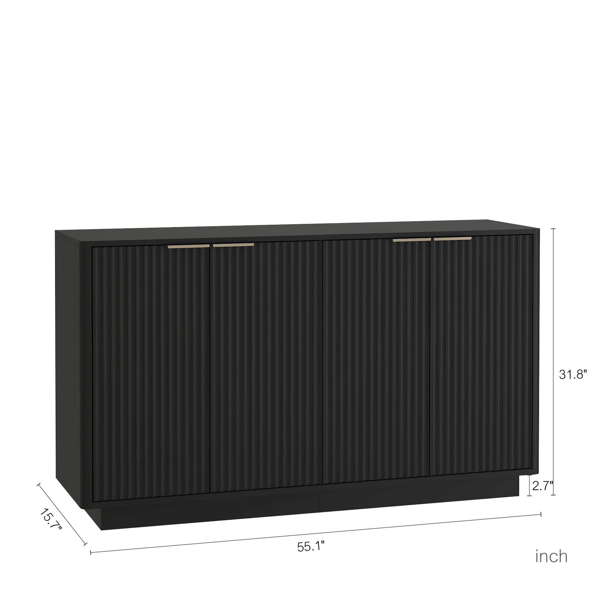 Aukfa Fluted Wood Buffet Sideboard Storage Cabinet with Adjustable Shelves, Accent Cabinet,Black
