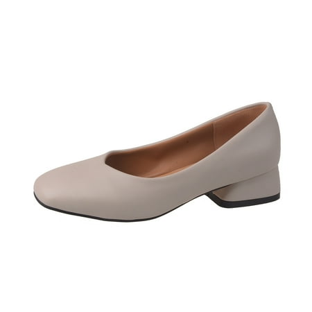 Kitem Women Vintage Faux Leather Slip-on Low Block Heel Pumps Closed Toe Loafers Shoes