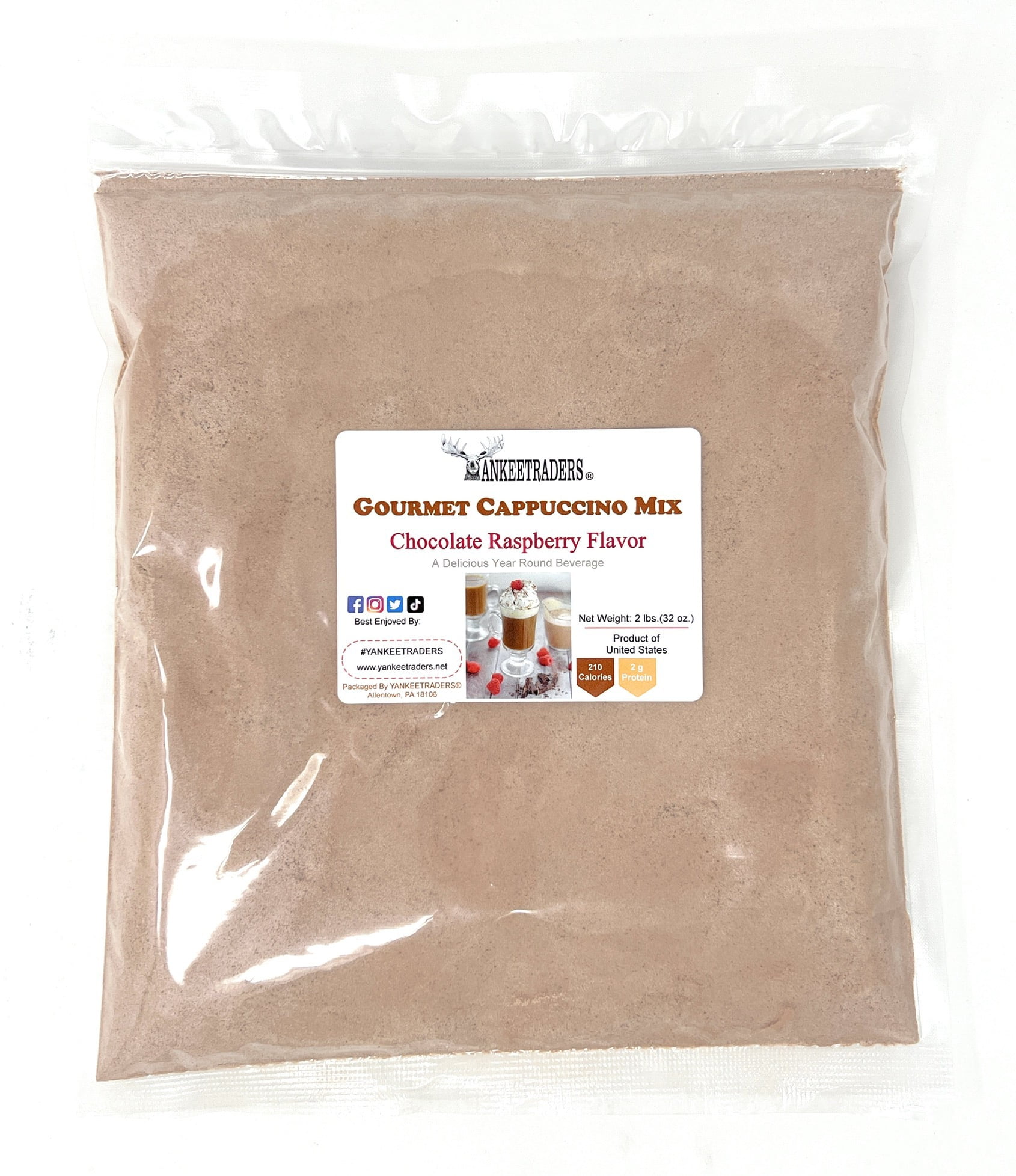 YANKEETRADERS Instant Chocolate Raspberry Cappuccino Mix, 2 Lb (Make Hot, Iced or Frozen)