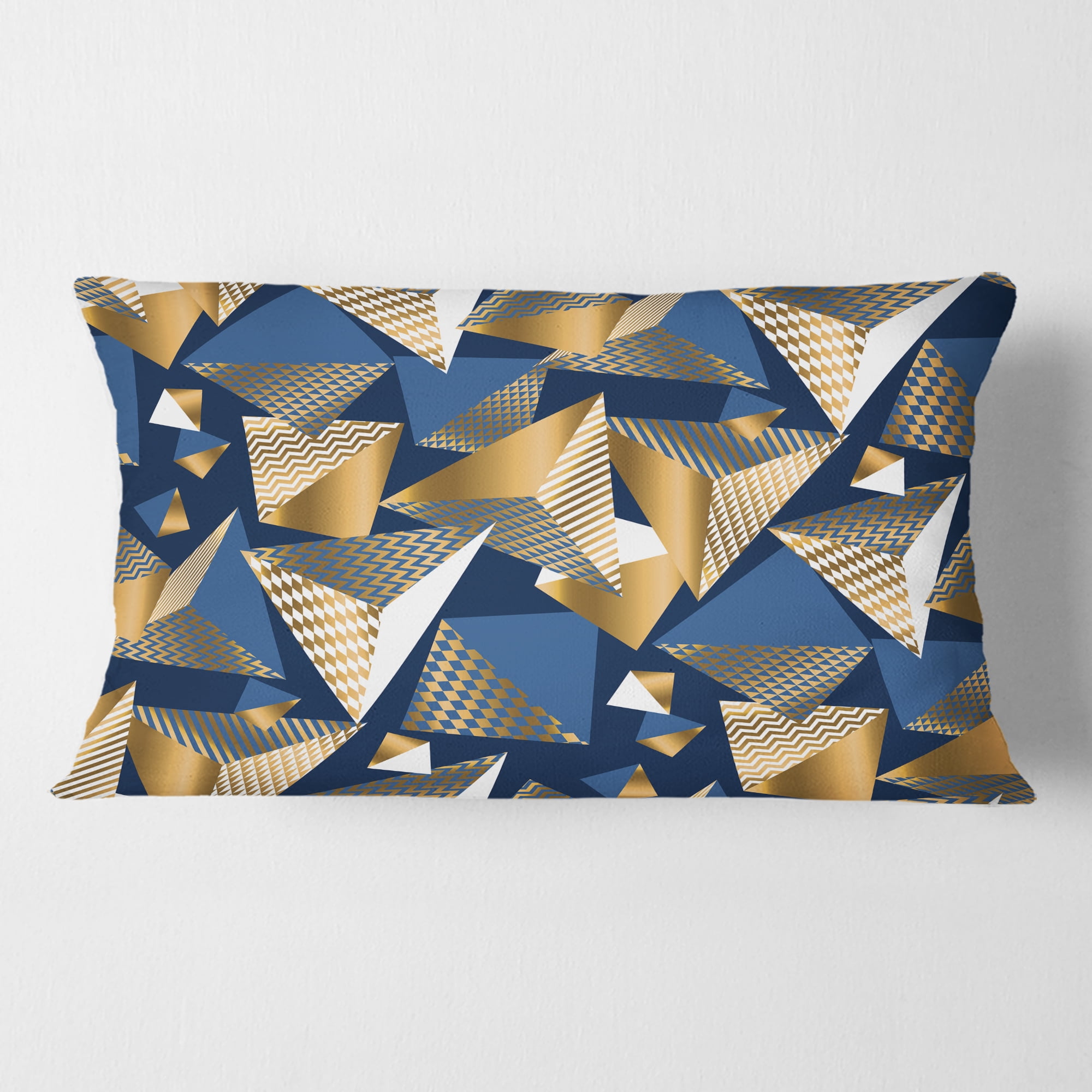Designart Gold And Blue Cubes' Mid-Century Modern Throw Pillow - 12x20