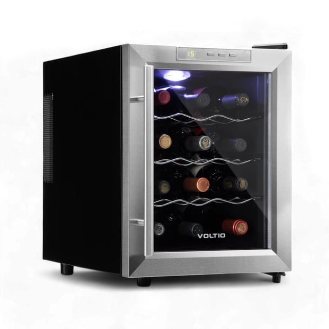 Cava Enfriador De Vino 12 Botellas 33L Acero Inoxidable Temperatura Regulable Voltio negro