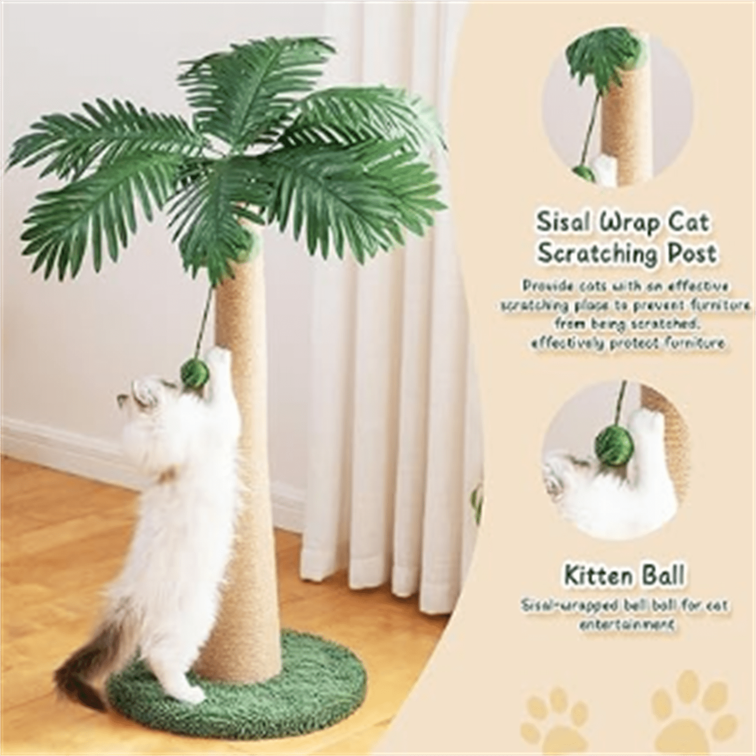 43 inch Cat Scratching Post, with Hanging Ball for Indoor Cats Large Cat Scratching Post sisal Cat Scratcher, New Round