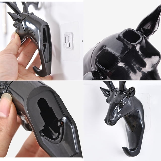 MORESEC 2Pcs Self Adhesive Wall Hook, Deer Head Design Hanger for Keys, Bags, and Hats, Strong Adhesive Backing, No Tools Needed, Decorative and Functional for Home and Office