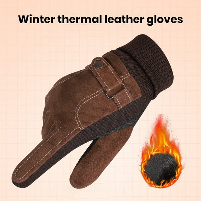 YAOBAMM Warm Gloves 1 Pair Men Autumn Winter Suede Double Layer Touch Screen Thermal Fleece Lined Riding Mittens Ribbed Cuffs
