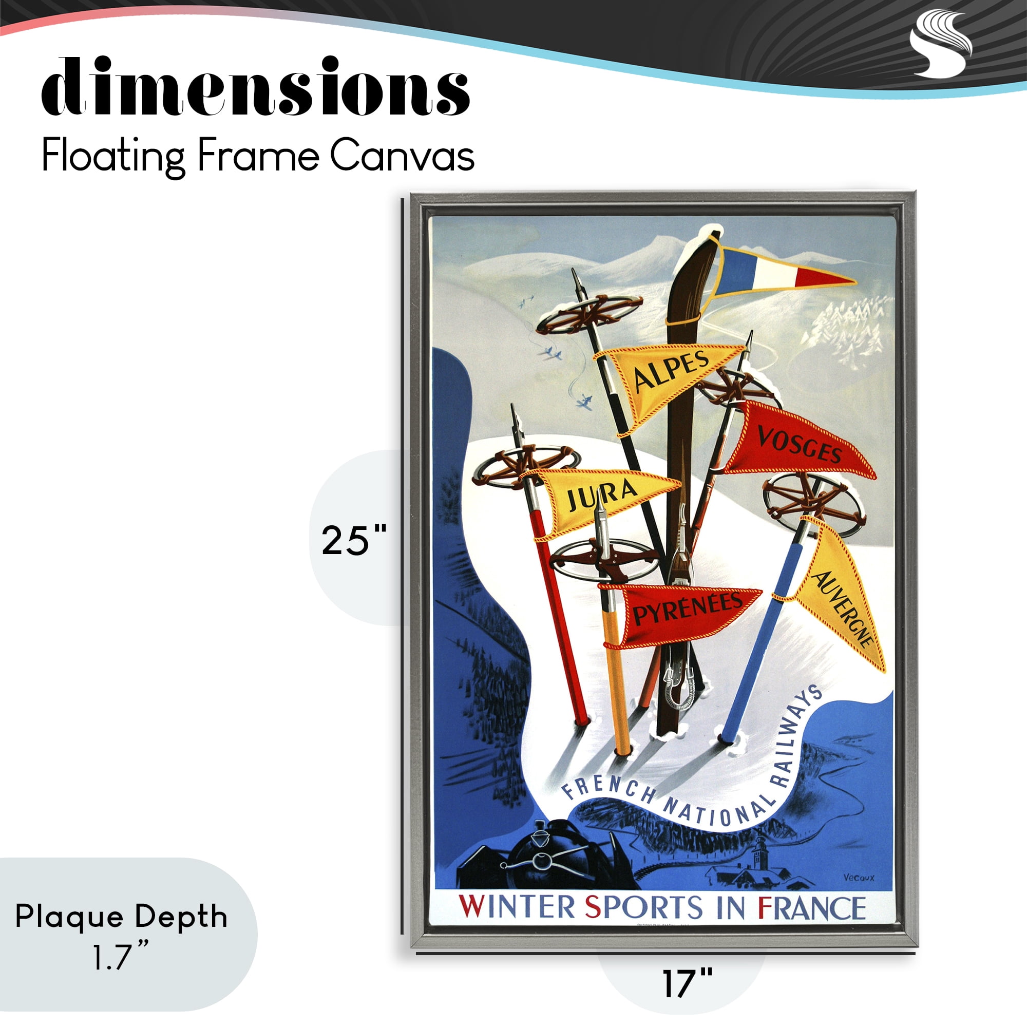 Stupell Industries Winter Sports In France Gray Framed Floater Canvas Wall Art, design by Vintage Posters