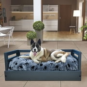 Angle View: Wooden Pet Bed with Removable Cushion - Charcoal Gray - Medium