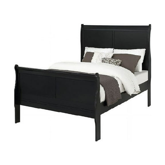1pc Transitional Louis Philip Twin Panel Bed Sturdy Wooden Bedroom Furniture Black Finish