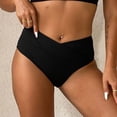 thumbnail image 2 of Hduncf Women's Twist Bikini Bottom Moderate High Cut Swimsuit Bottom Cross V Cut Ruched Ruffles Bathing Suit Bottoms Black XL, 2 of 7