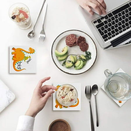 

KXMDXA Dinosaur Set of 4 Coaster for Drinks Absorbent Ceramic Stone Coasters Cup Mat with Cork Base for Home Kitchen Room Coffee Table Bar Decor