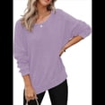 thumbnail image 2 of Sudadera de Cuello Redondo de Punto Gofre de Gran Tamaño para Mujer, Sudadera Informal de Larga con Laterales Púrpura XXL, 2 of 8