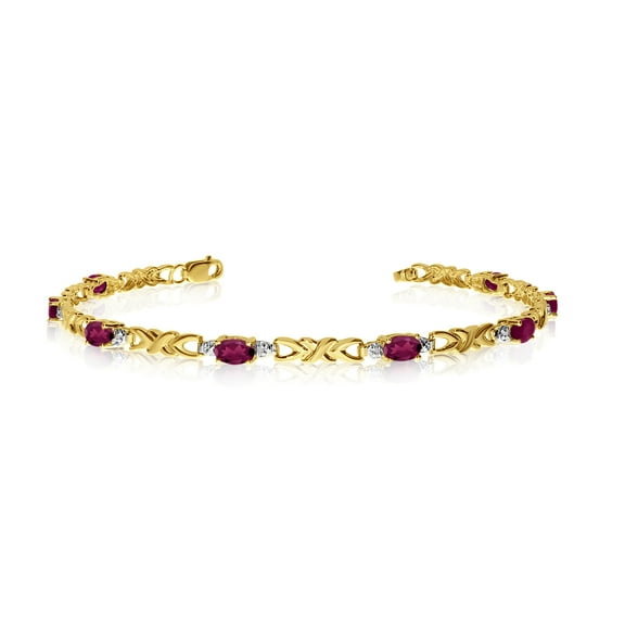 10K Yellow Gold Oval Ruby and Diamond Bracelet