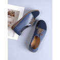 thumbnail image 2 of Women's Two-Tone Genuine Leather Casual Shoes - Comfortable Slip-On Flat Walking Shoes with Brown Laces, 2 of 4