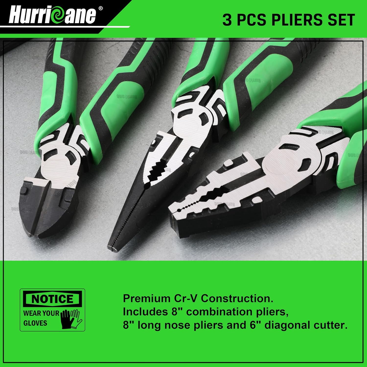 3-Piece Pliers Set - Heavy-Duty with 8-Inch Linesman, Needle Nose Pliers and 6-Inch Diagonal Cutters for Basic Repair