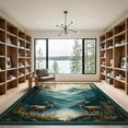 thumbnail image 2 of ODIKA 9'x12' Washable Area Rug Non-Slip, Chair-Friendly Vintage Rustic Mountain Tableau With Cloud Sky And Cabin Wildlife for Dining Room, Basement, Large Office, 2 of 7