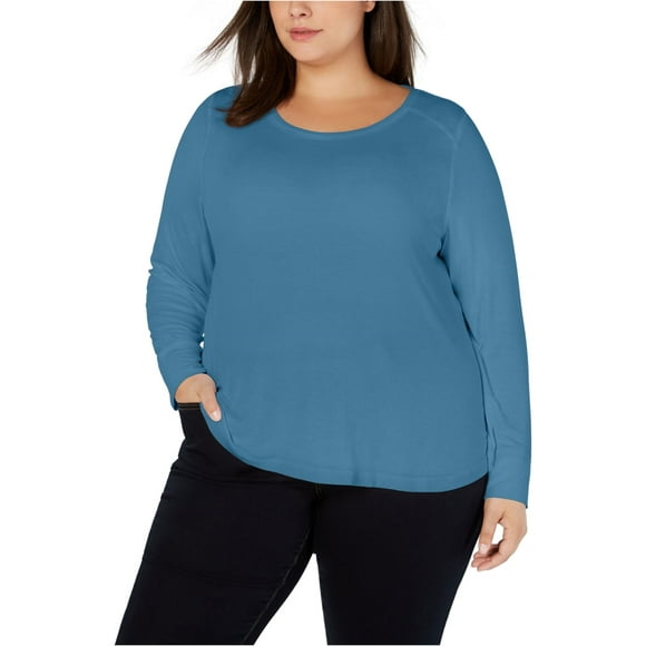 Womens Top Plus Knit Ribbed Scoop Neck Long-Sleeve 2X