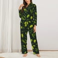 thumbnail image 3 of Kll Green Branch Olive Print Women'S Long Sleeve Pajamas With Pants Sleepwear Loungewear 2 Set-Medium, 3 of 9
