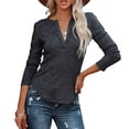 thumbnail image 1 of Blusa gris de manga larga con escote en V, medio botón, corte ajustado, color puro, elegante y moderna - Talla 3XL, 1 of 7