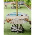 thumbnail image 4 of Hokiten Outdoor Tablecloths with Umbrella Hole & Zipper, Beach Coastal Round Tablecloths 60 Inch, Watercolor Ocean Waves Starfish Summer Waterproof Table Cloth, Patio/Pool/Picnic Table Covers, 4 of 7