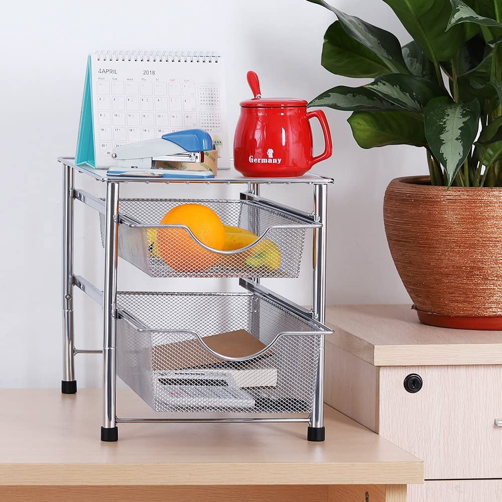 Oumilen 2-Tier Stackable Double Basket Cabinet Organizer, Metal