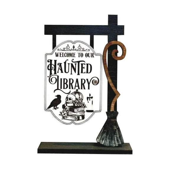 WMGHA Halloween Decorations,Halloween Decorations Indoor,Halloween Broom Parking Library Sign,Halloween Witch Decor for Front Porch Wall Home Office Indoor Outdoor