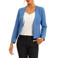 thumbnail image 1 of INSPIRE CHIC Women's Work Office Open Front Zipper Collarless Cropped Blazer Blue XS, 1 of 5