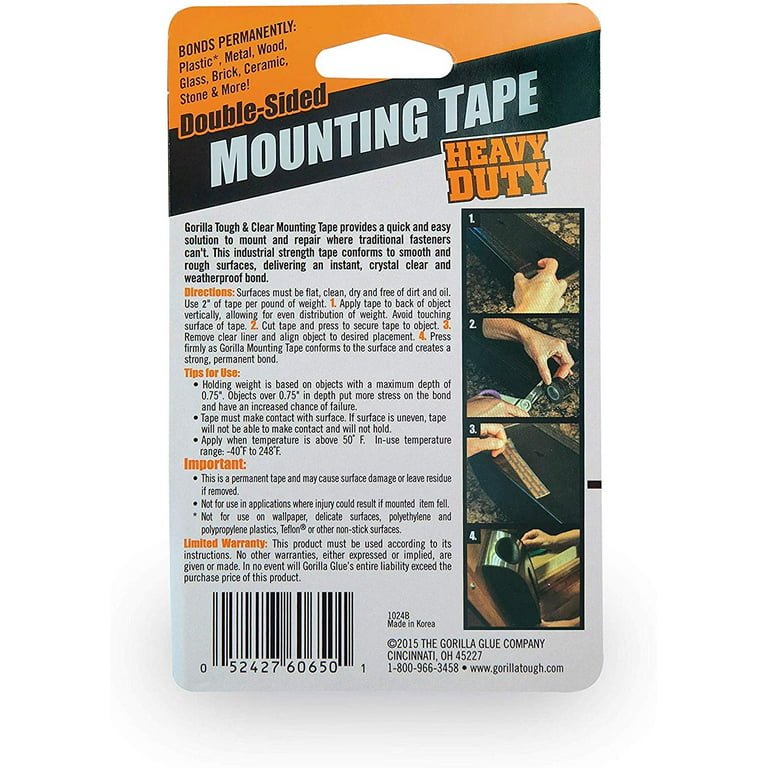 Gorilla Heavy Duty Double Sided Mounting Tape, 1 Inch x 60 Inches, Bla –  Persik brand