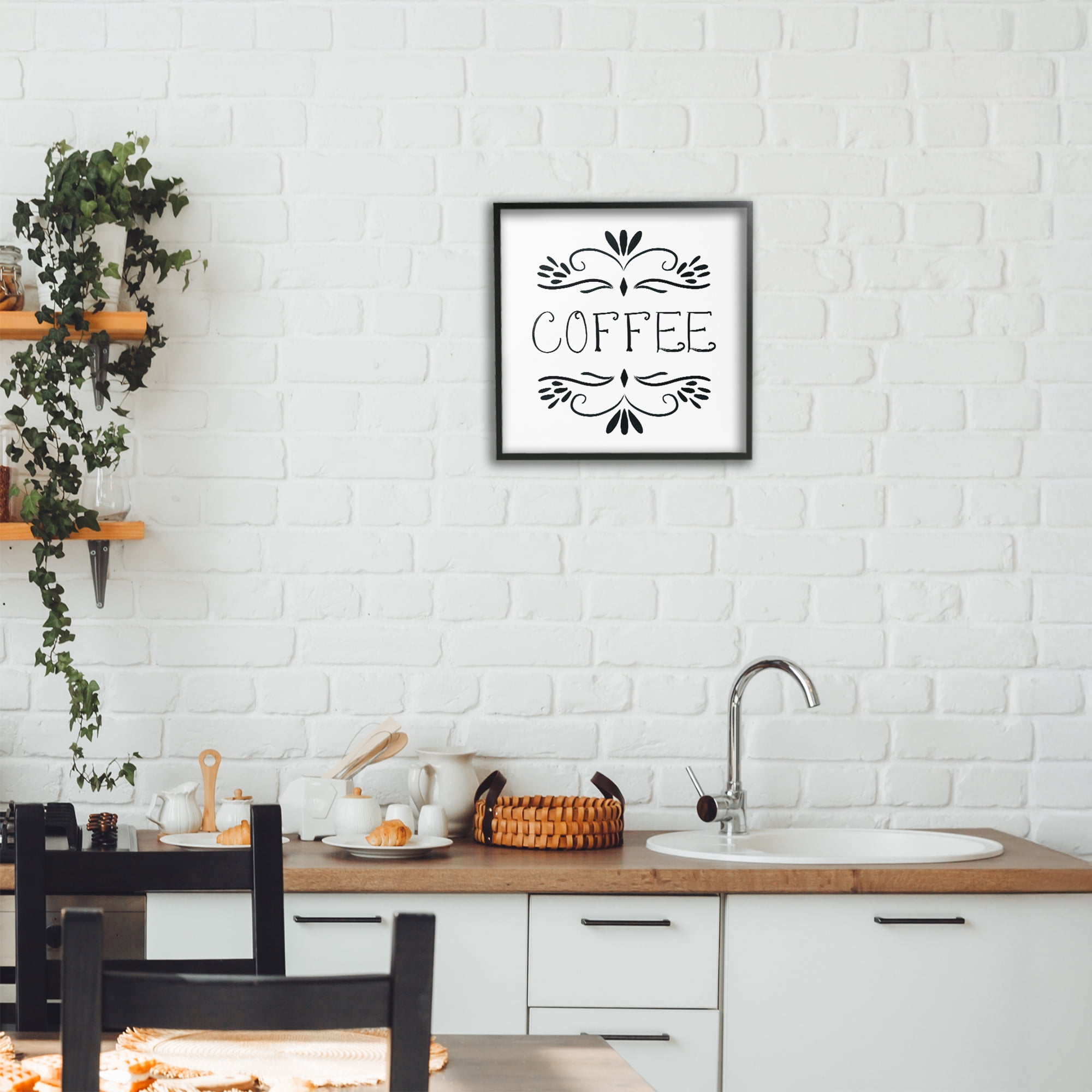 Stupell Industries Coffee with Floral Emblems Black Framed Giclee Art, design by Lucille Price