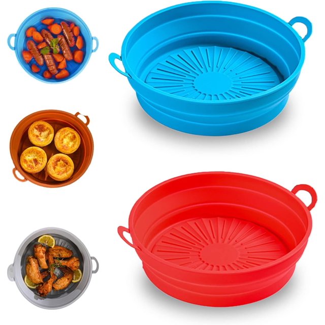 2 sartenes de silicona reutilizables para freidora de aire de 7,5 pulgadas