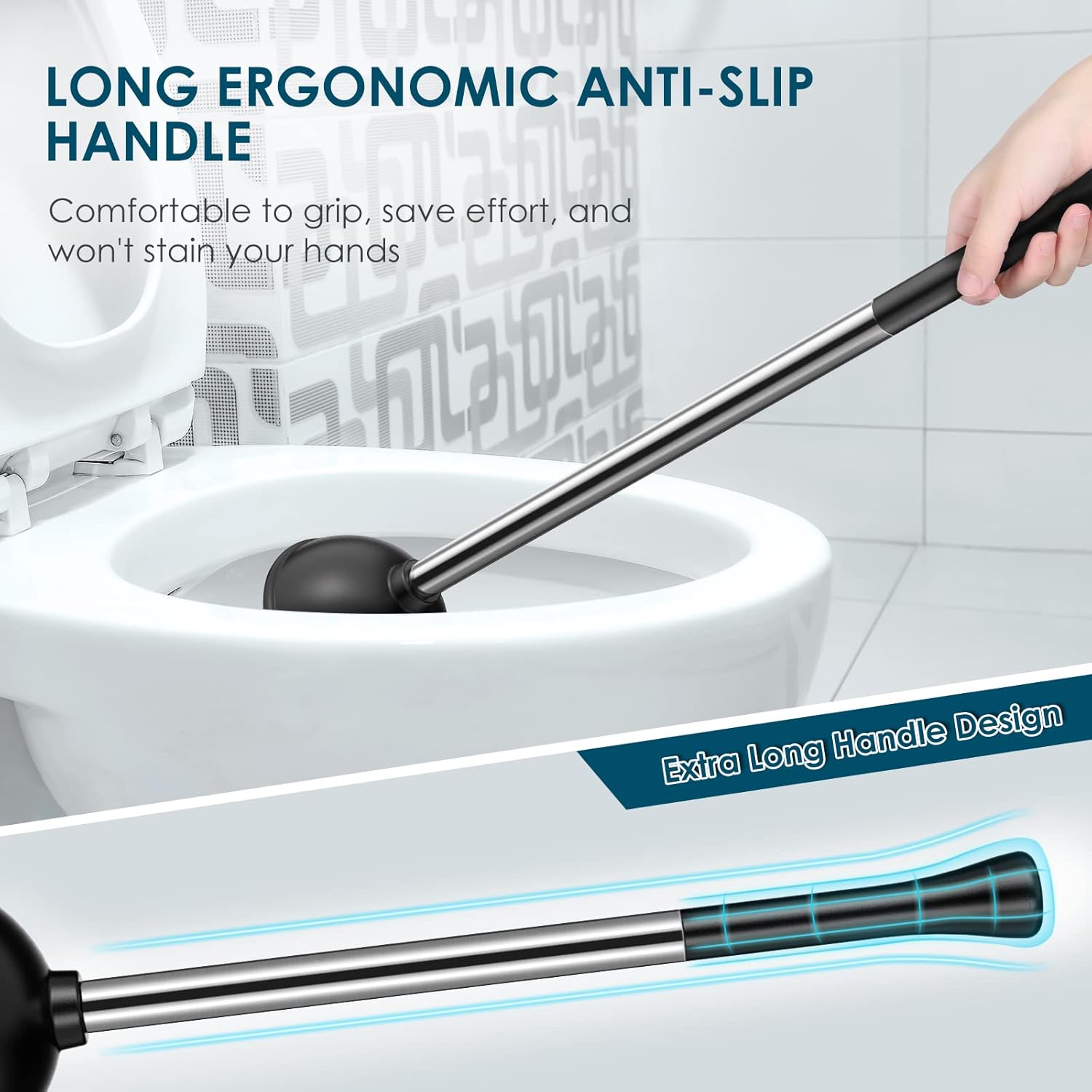Toilet Plunger and Bowl Brush Set with Covered Stainless Steel Caddy Holder