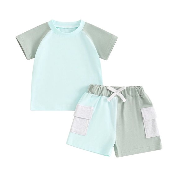 Toddler Short Sleeve Shirts and Shorts Set Summer Outfit for Boys Girls Casual 2 Piece Outfits Color Block Design