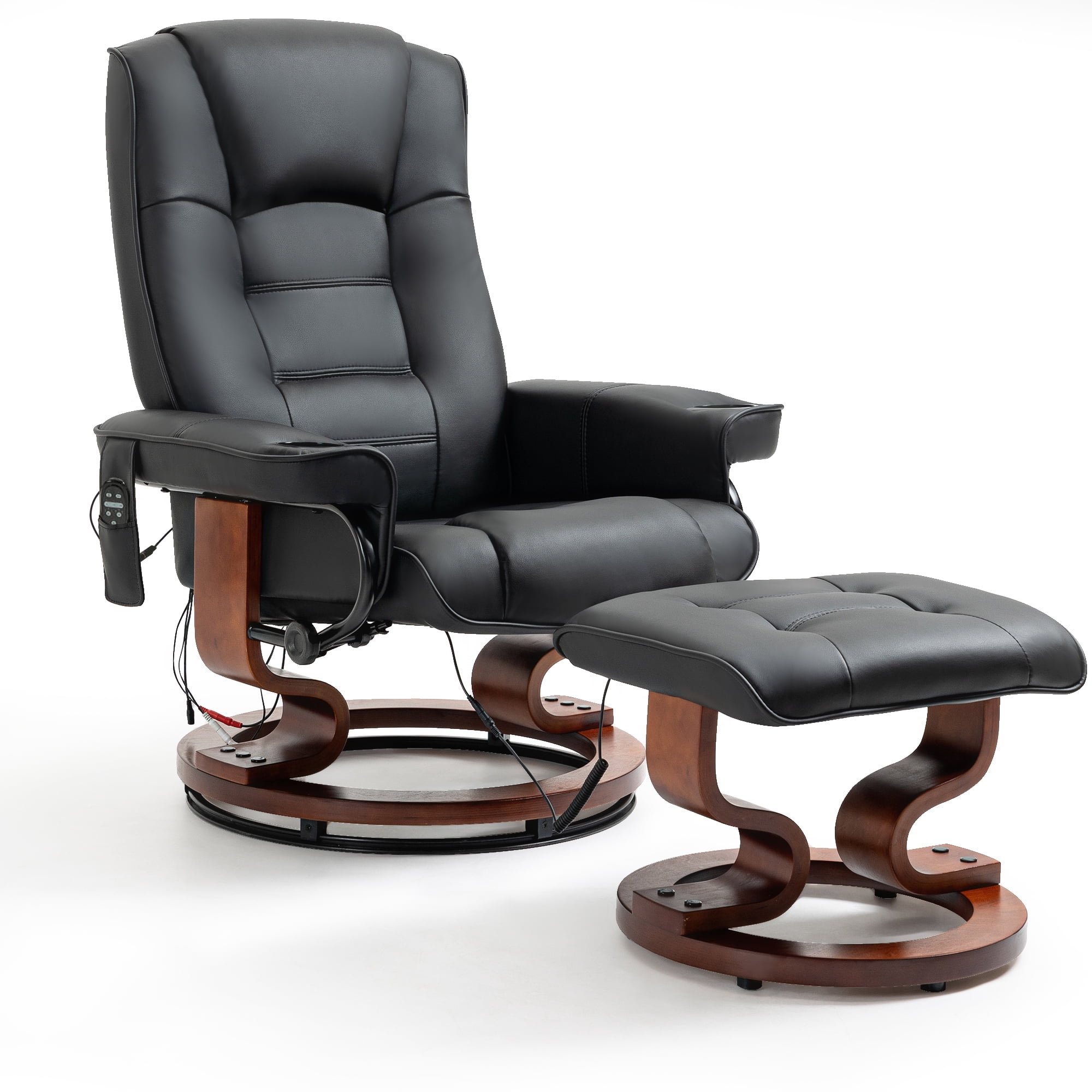 AVAWING 8 Point Vibration Massage Recliner Chair w/ Ottoman, Swivel Reclining Chair, Indoor, Black