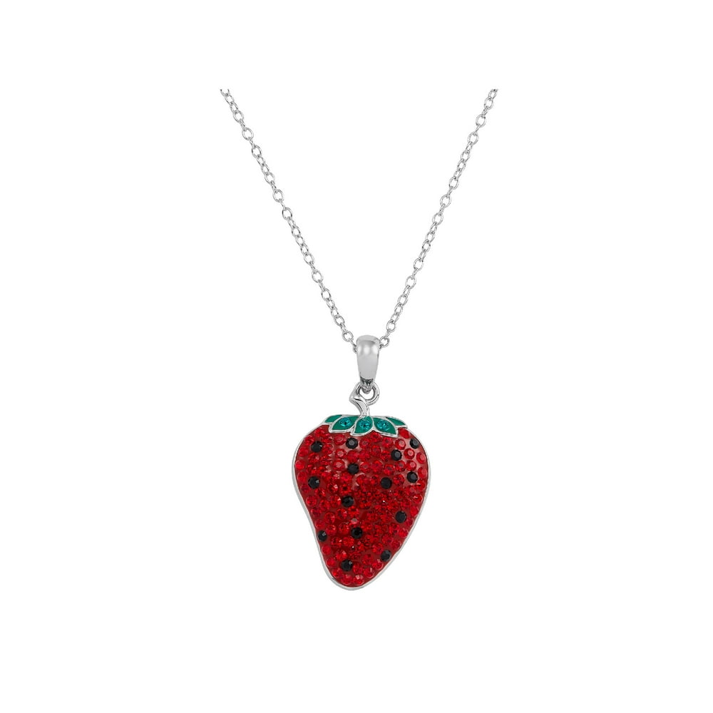 Finecraft Jewellery Women's Strawberry Pendant Necklace with Crystals