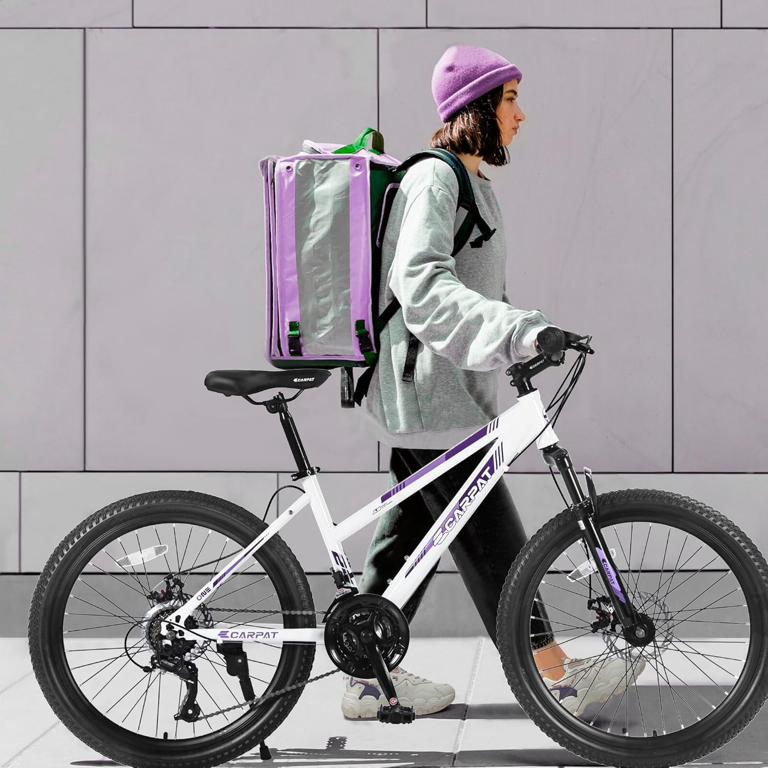 26 inch Women Mountain Bike, 21 Speeds Female Mountain Bicycle with Steel Frame, Dual Disc Brakes and 100mm Front Suspension, MTB Bike for Urban Trail Snow Commuter, White