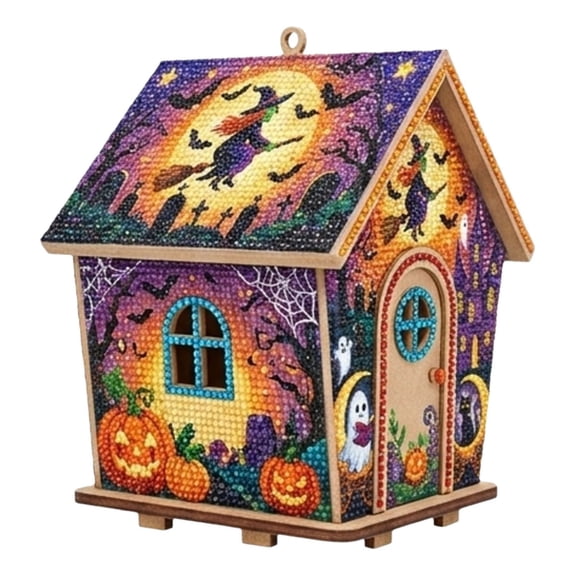 Trovenix Halloween House Hanging Ornament 3D Diamond Art Craft Kit Window Wall Decor For Home Indoor Party Decoration
