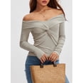 thumbnail image 3 of SUNSIOM Women's Spring Autumn Knit Tops Solid Color Long Sleeve Off Shoulder Front Knot Knitwear, 3 of 6