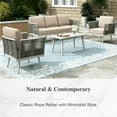 thumbnail image 2 of Sophia & William 4 Pieces Outdoor Patio Furniture Set 5-Seat Wicker Metal Patio Conversation Sofa Set with Classic Rope Rattan Style, Beige, 2 of 9