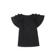 thumbnail image 2 of ABPHQTO Camiseta de manga corta con volantes en capas lisas negras para mujer, 2 of 5