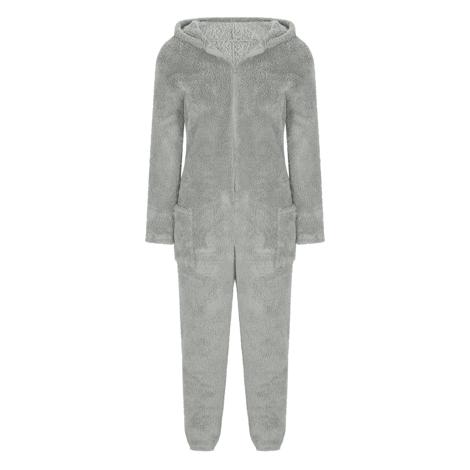Frostluinai Womens Fleece Onesies Pajamas Jumpsuit Warm Sherpa Romper Sleepwear One Piece Zipper Hooded Playsuit Loungewear with Pocket
