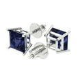 thumbnail image 2 of 2 ct Screw-Back Stud Earrings for Women | 5.5mm Princess Cut Simulated Blue Sapphire | 18K White Gold, 2 of 4