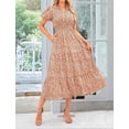 thumbnail image 6 of Summer for Women 2025 Casual V Neck Puff Short Sleeve Smocked Flowy Beach Boho Long Floral Maxi Dress Orange XXL, 6 of 7