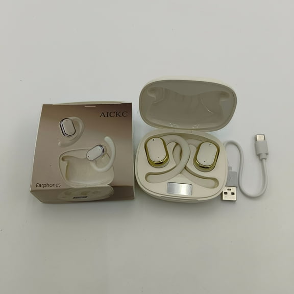 AICKC Earphones Wireless Earphones with LED Display Charging Case, Beige