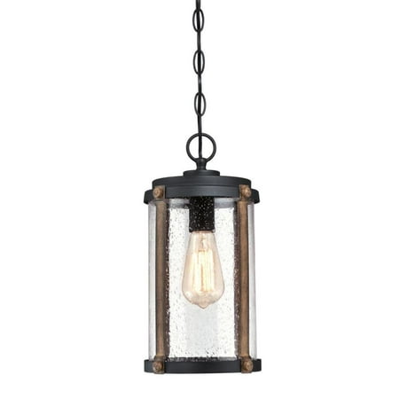 Westinghouse Outdoor Pendant (Westinghouse Armin One-Light Outdoor Pendant, Textured Black Finish with Barnwood Accents and Clear Seeded)