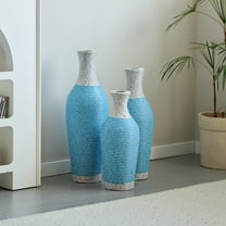 Hearthora 3-Piece Decorative Floor Vase Set, White & Blue PVC Vases with Classic Design for Living Room, Hallway & Entryway