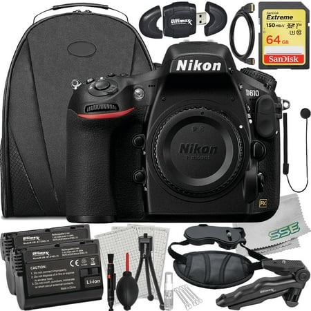 Nikon D810 DSLR Camera (Body Only) with Essential Accessory Bundle: SanDisk 64GB Extreme SDXC Memory Card, Tabletop Tripod, 2x Replacement Batteries & More (23pc Bundle)