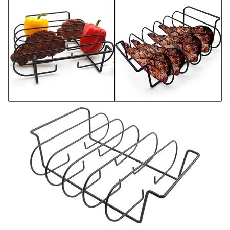 Non-Stick Rib Racks - Steel Roasting Stand – Holds 6 Rib Racks for Grilling & Barbecuing - Perfect BBQ Accessories for Grill - Durable and Convenient Design (Black)