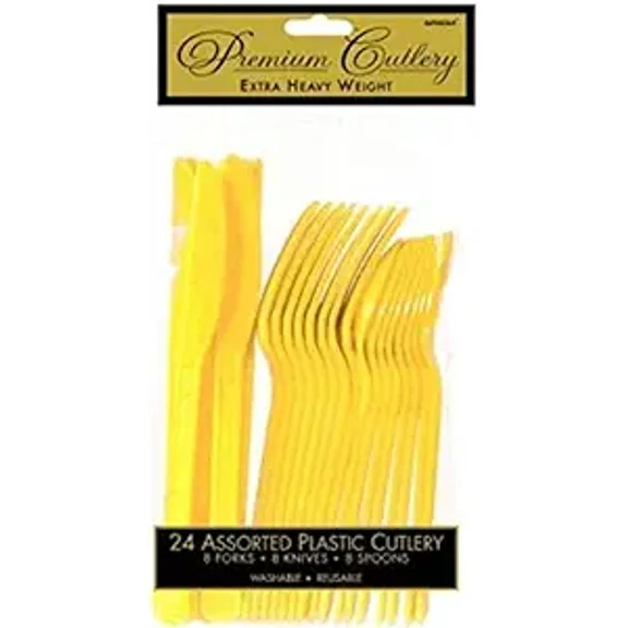 Yellow Sunshine Heavy Weight Premium Assorted Cutlery 24 ct