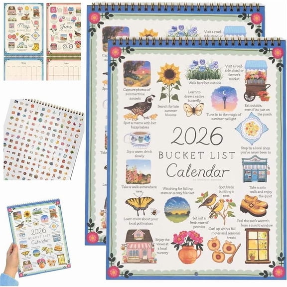 2026 Bucket List Calendar Spiral Bound ArtPlanner Notebook 9x24 Uncoated Matte Cardstock Monthly Budget Planner for Artists and Budget Planners