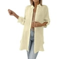 thumbnail image 3 of Women's Long Loose Fit Casual Shirt Coat Tops Blouses Tunic Solid Color Soft for Work Office Vacation Travel Fashion Essential Gift for Women | Sopatenor,Yellow XL, 3 of 9