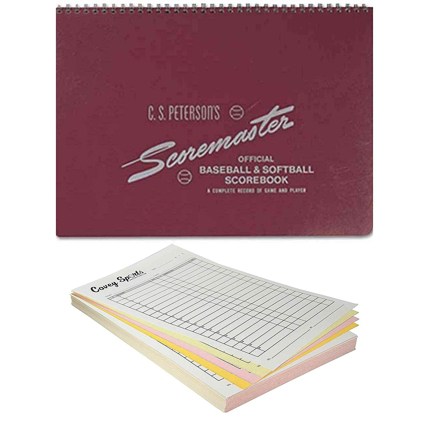 Covey Sports Baseball Softball Scorebook and Lineup Card Bundle Rawlings Score Master Scorekeeper Book Bundled with 30 Covey Lineup Cards